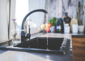 Water is flowing at the best kitchen faucet